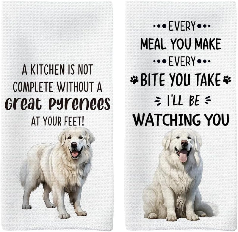 Tzhim Great Pyrenees Dog Kitchen Towels Set of 2, Great Pyrenees Gifts Hand Towels, Great Pyrenees Lover Gifts Dish Towels Dishcloths Tea Towels for Kitchen, Dog Kitchen Bathroom Decor, 16x24 Inch - Image 1